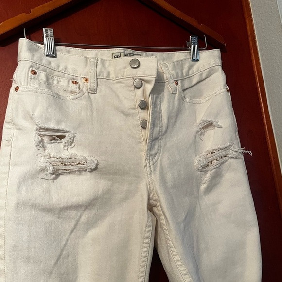 Free People Lacey Stilt Sz 27 Cream Denim Button Fly Distressed Jeans - Picture 7 of 12